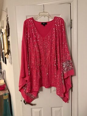 Ashley Stewart Hot Pink Sequin V-Neck Tunic